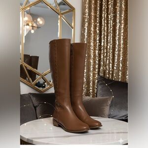 Michael Kors Women’s Over the Knee Brown Studded Leather Boots Size 8.5 or 38.5